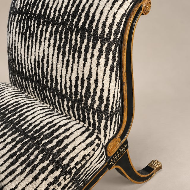 1970s 1970s Maison Jansen–Style Neoclassical Ebonized and Gilt Window Settee in Castel Baobab Fabric For Sale - Image 5 of 9