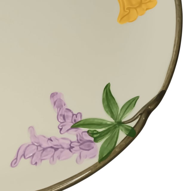 1990s Mid-Century Modern Franciscan Poppy Chop Plate Serving Platter Yellow & Purple Flowers 12" Round For Sale - Image 4 of 12