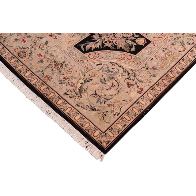 Shabby Chic Art Nouveau Medallion 1990's Pak-Persian Black/Gray Wool Rug - 8'3'' X 10'3'' For Sale - Image 3 of 9