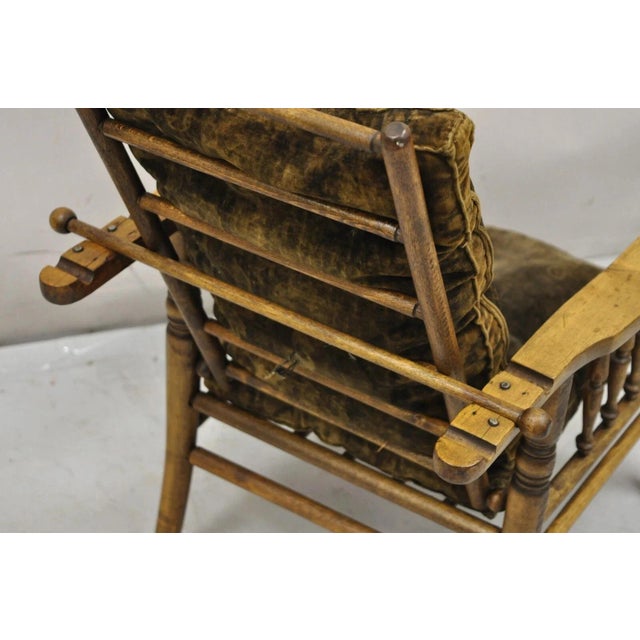 Antique Arts & Crafts Mission Turn Carved Walnut Small Child's Morris Chair For Sale - Image 10 of 11