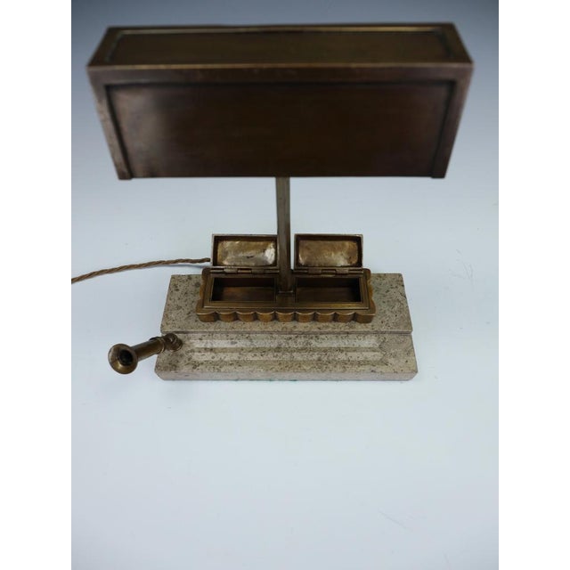 Art Deco Bronze Desk Lamp with Fossiliferous Limestone Base, 1930s For Sale - Image 6 of 18