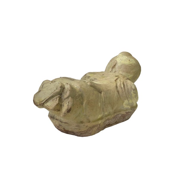 Asian Antique Vintage Oriental Ceramic Cream Color Kid Theme Pillow Shape Display Figure For Sale - Image 3 of 6