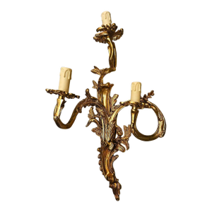 French Rococo Wall Sconce – 3 Light Gilded Bronze Wall Candelabra
