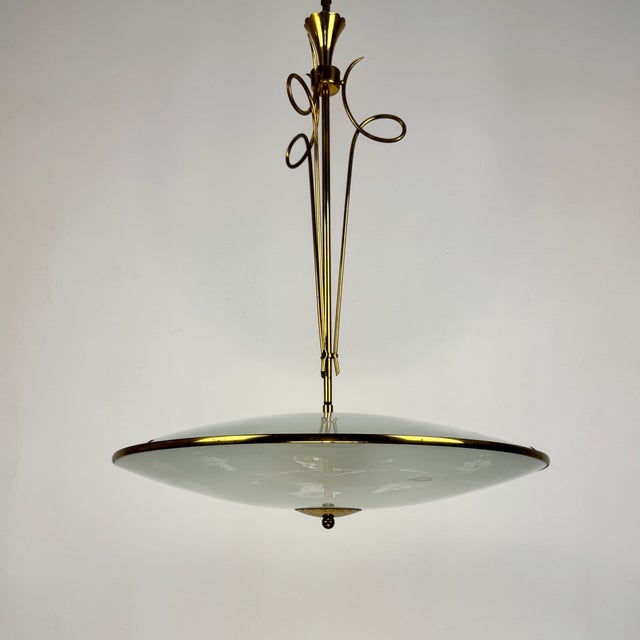 Gold Italian UFO Pendant Light by Pietro Chiesa for Fontana Arte, 1950s For Sale - Image 8 of 8