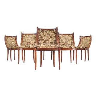 Set of Six French Empire Mahogany Swan Gondola Dining Chairs For Sale