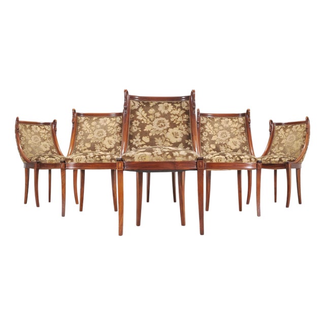 Set of Six French Empire Mahogany Swan Gondola Dining Chairs For Sale