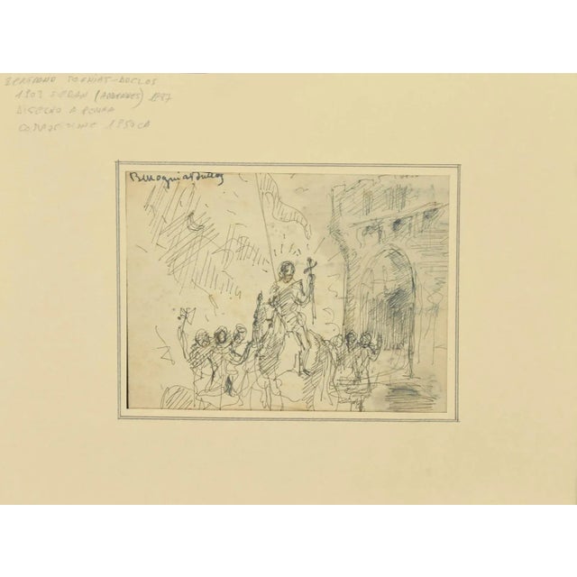 Figures and the Castle is an original black and white drawing in pen on ivory-colored paper, realized by the french...