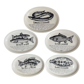 Large Fish Plates from Gien, 1970s, Set of 5 For Sale