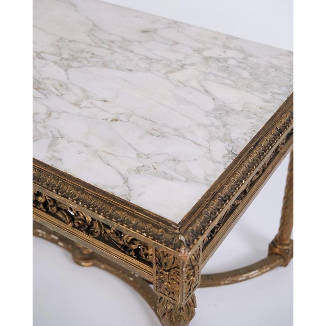 Antique Louis XVI Salon Table with Marble Top and Gilded Wood, 1850s For Sale - Image 3 of 10