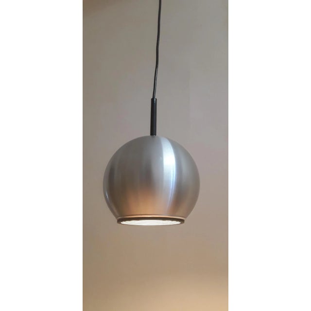 Metal Vintage German Ceiling Lamp with Spherical Aluminum Reflector on Black Plastic Mount from Staff, 1970s For Sale - Image 7 of 7