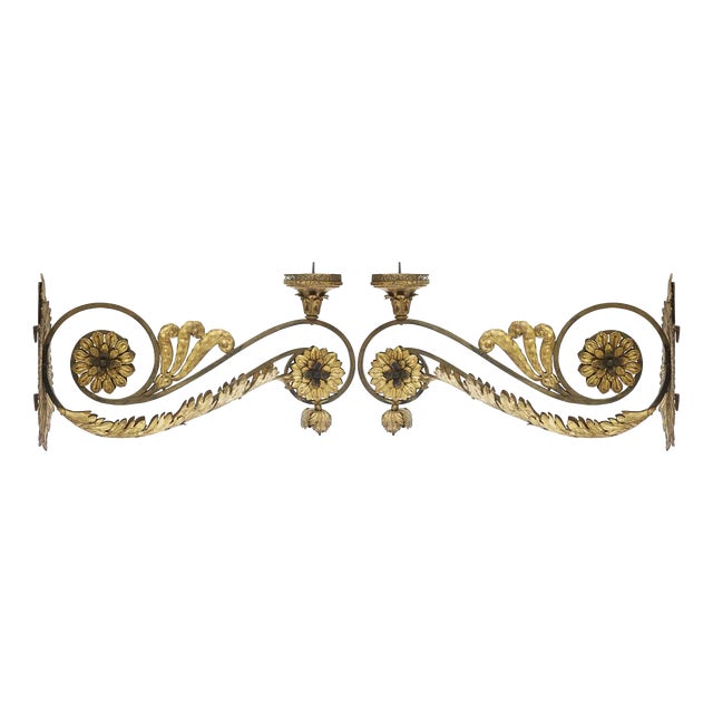 Large Golden Appliques with Flowers and Scrolls Arms for Votive Lamps, 1700, Set of 2 For Sale