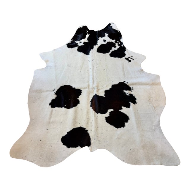 Natural Brazilian Black and White Cowhide Rug 74" X 90" For Sale
