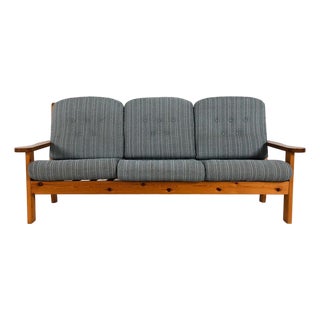 1970s Mid Century Modern Scandinavian Pine Sofa W Tufted Cushions For Sale