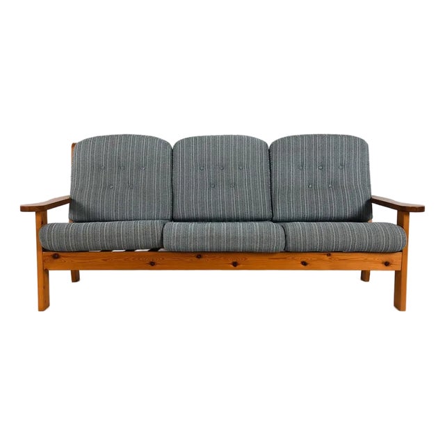 1970s Mid Century Modern Scandinavian Pine Sofa W Tufted Cushions For Sale