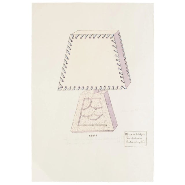 Lamp'' is an original china ink and watercolor drawing on ivory-colored paper by Anonymous Artist of XIX Century. In very...