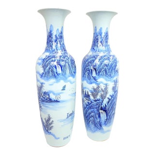 Large Blue and White Chinese Porcelain Vases, Marking on the Body - A Pair For Sale