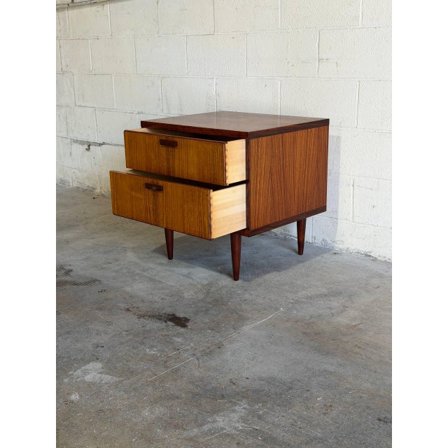 Wood Rosewood Nightstand Side Table With Two Drawers Made in Denmark Mid-Century Modern 1960s For Sale - Image 7 of 9