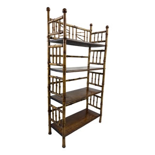 Antique Handcrafted Bamboo and Oak Etagere For Sale
