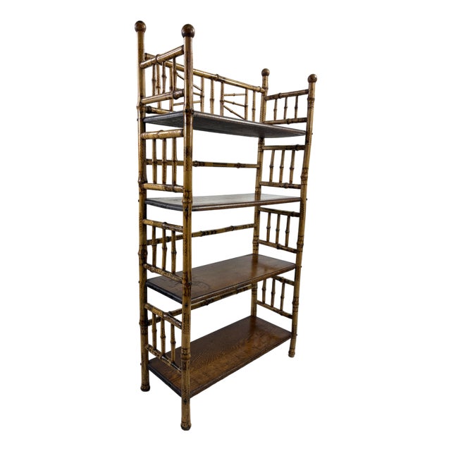 Antique Handcrafted Bamboo and Oak Etagere For Sale