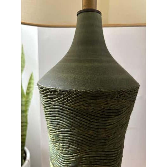 1980s Lee Rosen Mid-Century Ceramic Green Glaze Table Lamp For Sale - Image 9 of 12