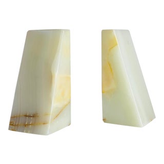 1970s Vintage Modern White Onyx Marble Bookends – a Pair For Sale