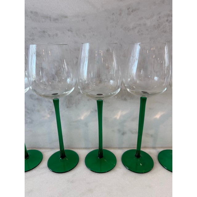 Set of 5 Vintage Tall Green Wine Glasses For Sale - Image 4 of 8