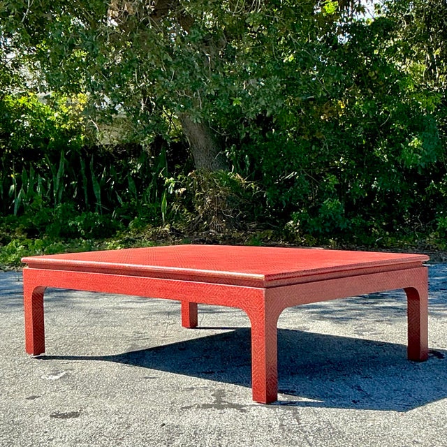 Wood Vintage Boho Harrison Van Horn Grasscloth Coffee Table For Sale - Image 7 of 10