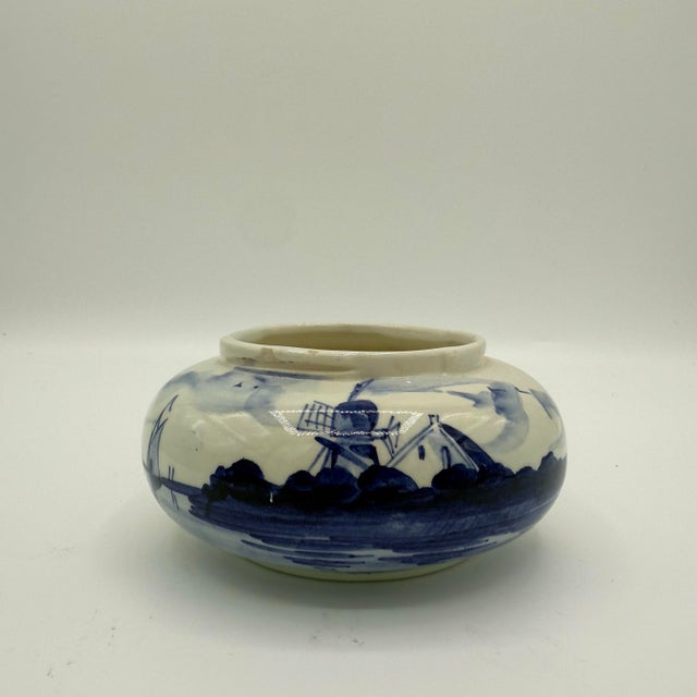 Vintage Delft Blue Small Planter Dutch Windmill Blom Van Der Aa 1962 Holland For Sale - Image 9 of 9