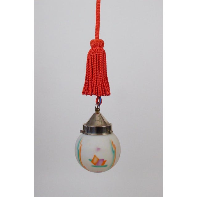Pendant Light with Spritz Decor Glass Globe and Posement, Austria, 1920s For Sale - Image 6 of 18