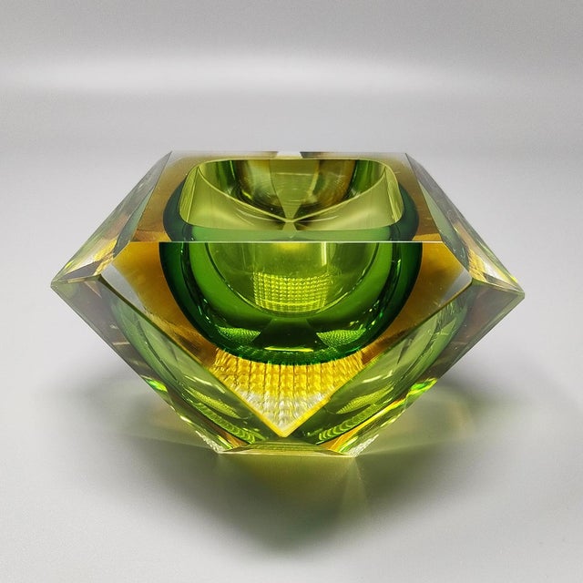 1960s Astonishing green ashtray or Vide Poche Rare By Flavio Poli for Seguso in Murano Glass. It's a sculpture The item is...