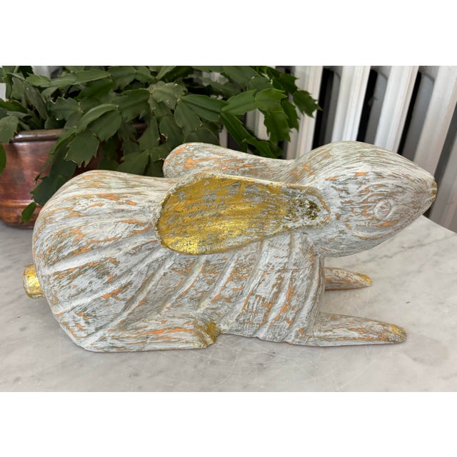 Wood 1990s Folk Art Carved Wooden Rabbit Figure For Sale - Image 7 of 10