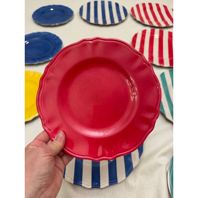 Vintage Coastal Cabana Stripe Melamine Dinnerware Set Styled After Vietri, Set of 8 For Sale - Image 13 of 15