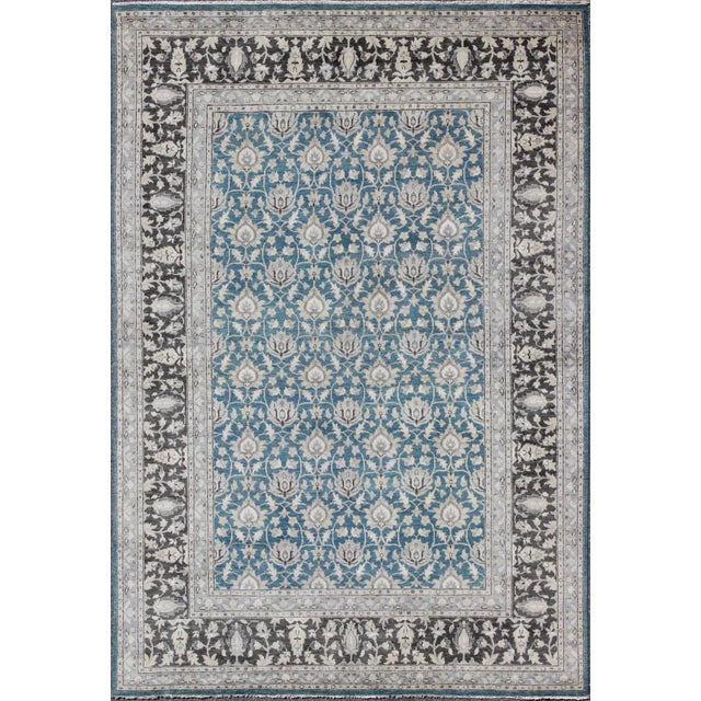 Keivan Woven Arts Large Tabriz Design Rug in Blue, Gray and Charcoal For Sale - Image 12 of 12