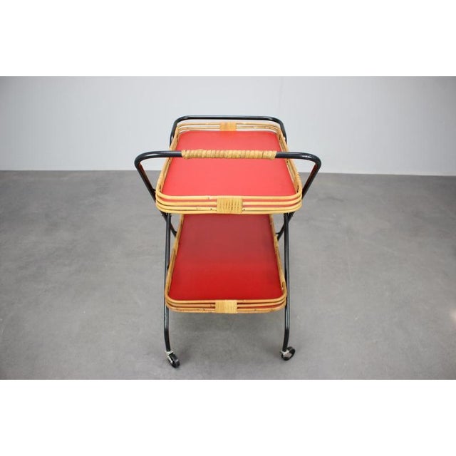 Mid-Century Czechoslovak Folding Bamboo Serving Trolley, 1960s For Sale - Image 9 of 13