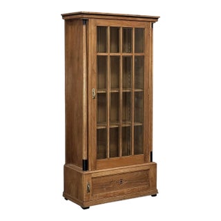 Antique Dutch Solid Cherry Wood Neoclassical Display Bookcase ~ Vitrine With Ebonized Trim For Sale