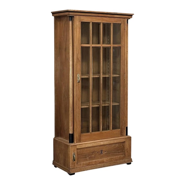 Antique Dutch Solid Cherry Wood Neoclassical Display Bookcase ~ Vitrine With Ebonized Trim For Sale