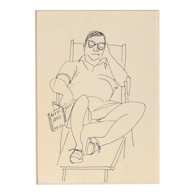 Lounge Chair Nap - Vintage Illustration in Ink and Watercolor by Irene Pattinson For Sale