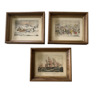 Late 20th Century Figurative Landscape Currier and Ives Reproduction Prints, Framed - Set of 3 For Sale