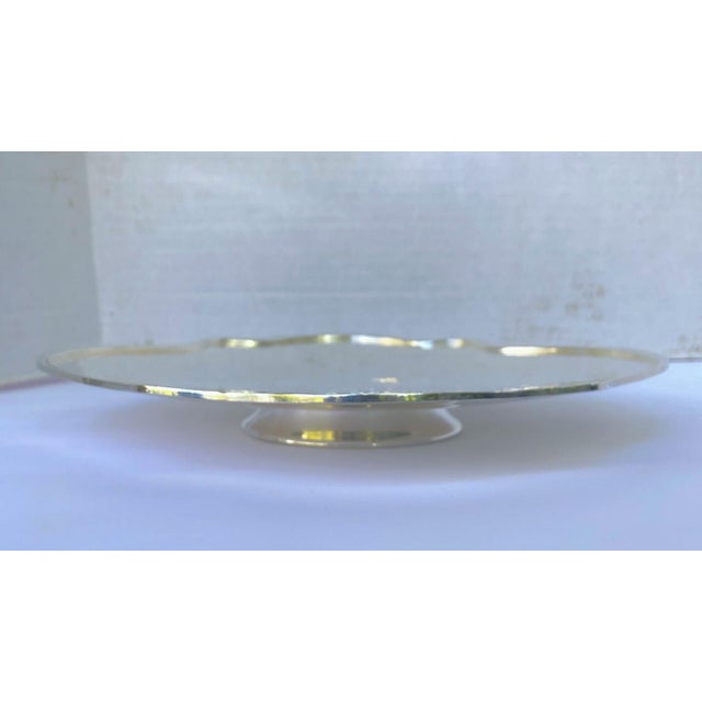 Lovely antique footed Sheffield silverplate low footed serving piece with a hammered metal texture and an elegant "E"...