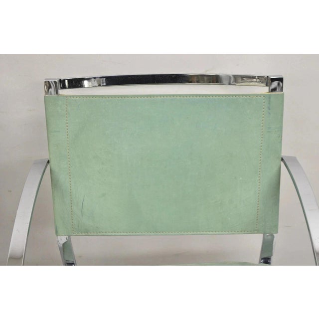 Late 20th Century Late 20th Century Italian Modern Naos Italy Teal Blue Leather Chrome "Corset" Arm Chairs - A Pair For Sale - Image 5 of 12