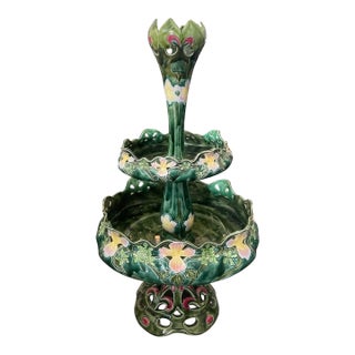 A Vintage Majolica Tiered Pottery Centerpiece, 20th Century For Sale
