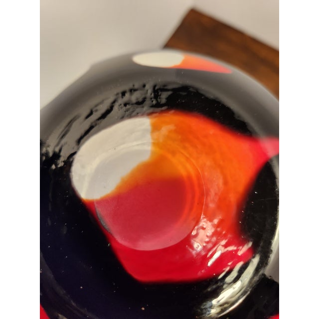 Vintage 1970s Italian Opaline Cased Glass Vase Set - Red, Amber & Black Swirl For Sale - Image 9 of 12
