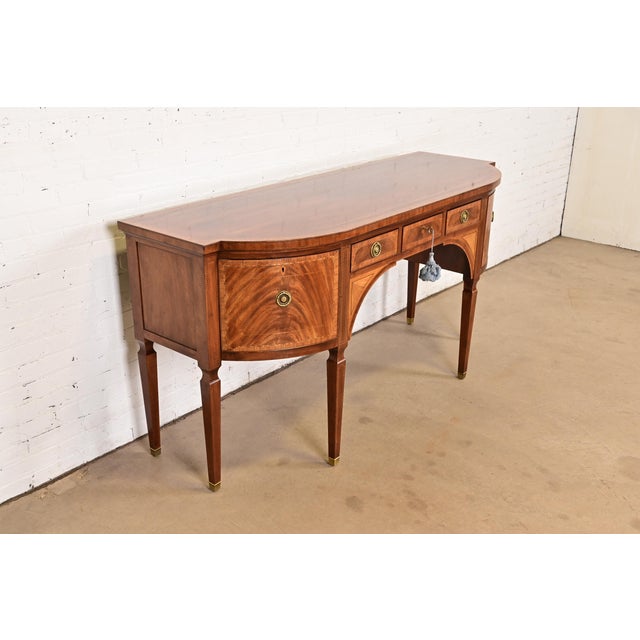 Baker Furniture Company Baker Furniture Stately Homes Sheraton Bow Front Inlaid Mahogany Sideboard For Sale - Image 4 of 15