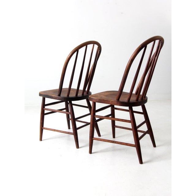 Brown Antique Spindle Back Chairs Pair For Sale - Image 8 of 12