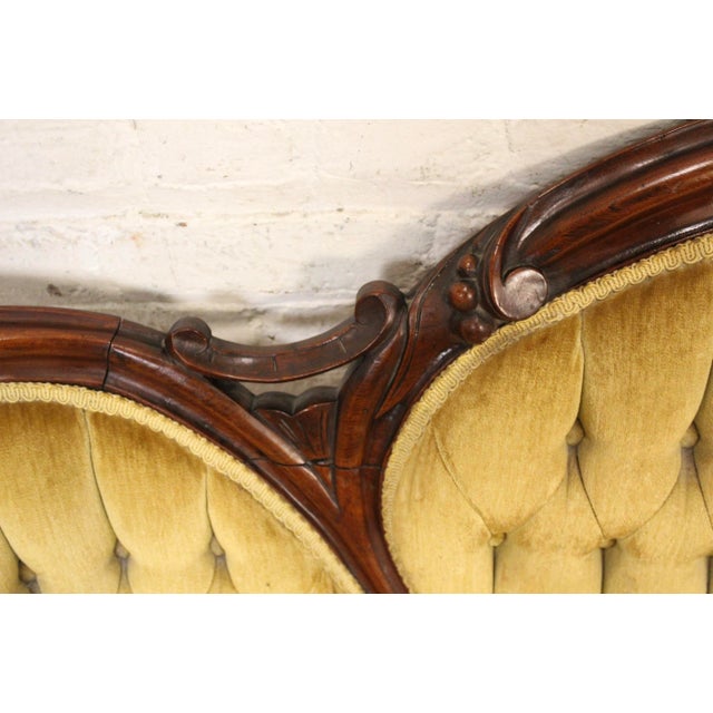 Vintage Victorian Style Gold Velvet and Walnut Settee For Sale - Image 15 of 17