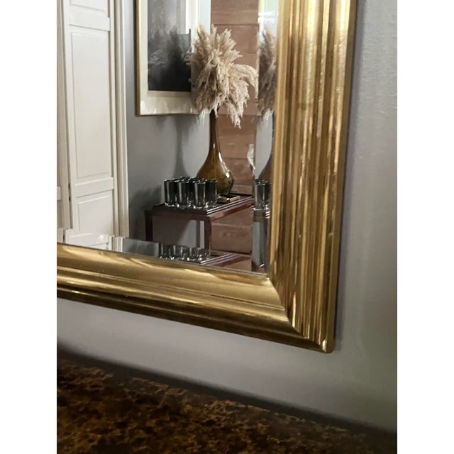 Vintage 1970s Hollywood Regency Brass Beveled Mirror Oversized For Sale - Image 12 of 12