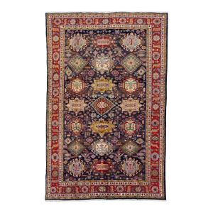 1960s Allover Geometric Vintage Heriz Handmade Wool Rug in Blue