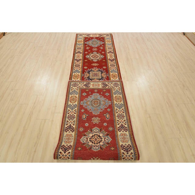 Kazak Runner 2’11” X 13’2” Red Wool Tribal Hand-Knotted Oriental Rug For Sale - Image 12 of 13