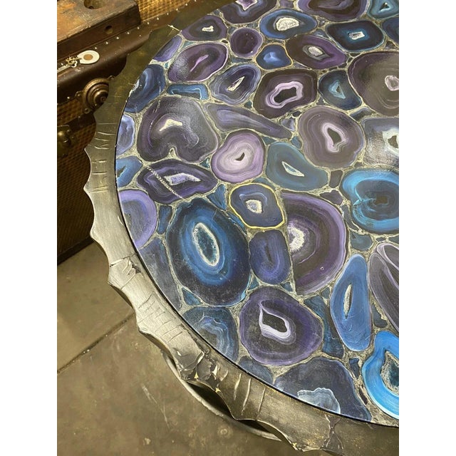 Large Custom Wooden Fluted Column Pedestal W/ Faux Purple Agate Painted Top Pair For Sale In Philadelphia - Image 6 of 12