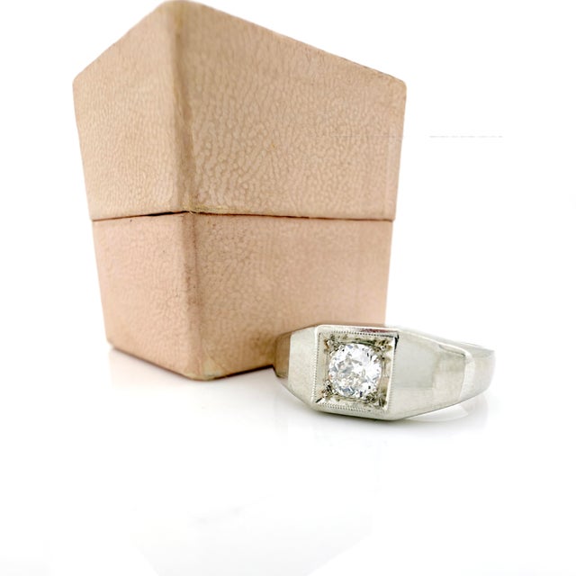 Art Deco 14k White Gold Old European Cut Diamond Ring, Size 7.75 For Sale In Los Angeles - Image 6 of 14